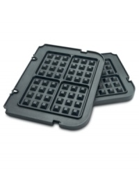 Nonstick waffle plates bring even more versatility to your griddler. Easily snapping onto the griddler, these nonstick plates bake 4 deep-pocketed Belgian waffles at once and wipe clean for a quick, delicious mess-free treat. 3-year limited warranty. Model GR-WAFP. Nonstick waffle plates bring even more versatility to your griddler. Easily snapping onto the griddler, these nonstick plates bake 4 deep-pocketed Belgian waffles at once and wipe clean for a quick, delicious mess-free treat. 3-year limited warranty. Model GR-WAFP.