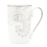 Paisley Bloom brings Marchesa's signature beaded accents to life on a tailored white bone dinnerware body. Silver mica and platinum decorate the rim for added appeal. The unique artistry of paisley and florals create a graceful tabletop collection that is romantic and refined, perfect for every dinner party. Paisley Bloom brings Marchesa's signature beaded accents to life on a tailored white bone dinnerware body. Silver mica and platinum decorate the rim for added appeal. The unique artistry of paisley and florals create a graceful tabletop collection that is romantic and refined, perfect for every dinner party.