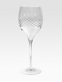 Sparkling faceted diamond cuts add Deco-inspired style to this personalized set of glassware. Set of 4Clear glass9.25 highDishwasher safeMade in ItalyFOR PERSONALIZATIONSelect a quantity, then scroll down and click on PERSONALIZE & ADD TO BAG to choose and preview your personalization options. Please allow 2 weeks for delivery. Sparkling faceted diamond cuts add Deco-inspired style to this personalized set of glassware. Set of 4Clear glass9.25 highDishwasher safeMade in ItalyFOR PERSONALIZATIONSelect a quantity, then scroll down and click on PERSONALIZE & ADD TO BAG to choose and preview your personalization options. Please allow 2 weeks for delivery.