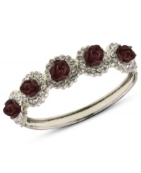 A beautiful bouquet, right at your wrist. This bangle bracelet from 2028 is crafted from silver-tone mixed metal with glass crystals surrounding cranberry-colored flower details. Approximate length: 6-1/2 inches. A beautiful bouquet, right at your wrist. This bangle bracelet from 2028 is crafted from silver-tone mixed metal with glass crystals surrounding cranberry-colored flower details. Approximate length: 6-1/2 inches.