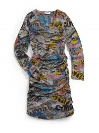 THE LOOKAllover newsprint graphicsScoopneckLong sleevesGathered detailingTHE MATERIAL92% rayon/8% spandexCARE & ORIGINMachine washImported THE LOOKAllover newsprint graphicsScoopneckLong sleevesGathered detailingTHE MATERIAL92% rayon/8% spandexCARE & ORIGINMachine washImported