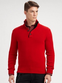 Expert craftsmanship combined with luxurious fabrics lends a refined finish to a classic pullover sweater, crafted from rich Italian cashmere with a mockneck and a four-button placket for a modern finish.Four-button placketMockneckRibbed knit collar, cuffs and hemCashmereDry cleanImported of Italian fabric