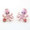 DaisyJewel's Betsey Johnson Inspired Pink Octopus Stud Earrings: These Unique Little Studs Have Great Enamel Work for Style and Durability. Sporting Blue Crystal Eyes, a Lime Rhinestone Necklace, a Gold Stud Crown, and a Red Enameled Fish for Dinner This 