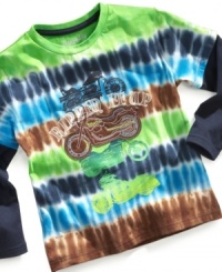 Totally psychedelic! He'll ride out in cool style with this tie-dyed Flapdoodles tee. Totally psychedelic! He'll ride out in cool style with this tie-dyed Flapdoodles tee.