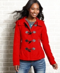 Ready, set, insulate! Hydraulic modernizes the classic duffle coat with an attached hood and chic peplum-hem. Ready, set, insulate! Hydraulic modernizes the classic duffle coat with an attached hood and chic peplum-hem.