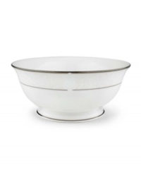 This classically designed serving bowl is accented by a platinum rim and a delicate flourish of vine-like, white-on-white imprints with raised, iridescent enamel dots. Measures 8-5/8 in diameter. From Lenox's dinnerware and dishes collection. This classically designed serving bowl is accented by a platinum rim and a delicate flourish of vine-like, white-on-white imprints with raised, iridescent enamel dots. Measures 8-5/8 in diameter. From Lenox's dinnerware and dishes collection.