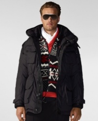 Ample pockets lend a handsome utilitarian feel to RLX's warm, water-resistant parka, constructed with a soft down fill and removable trim at the hood for versatile outdoor style. Ample pockets lend a handsome utilitarian feel to RLX's warm, water-resistant parka, constructed with a soft down fill and removable trim at the hood for versatile outdoor style.