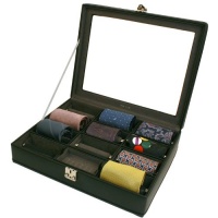 Tie Box Cuff Link Jewelry Valet Case Black Leather Glass Lid Tie Box Cuff Link Jewelry Valet Case Black Leather Glass Lid