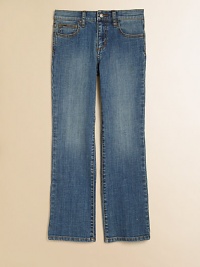 A faded, light wash basic with five-pocket styling, a loose-leg silhouette and a little stretch for a comfy fit.Front button closureWaistband with belt loopsZip flyFive-pocket style99% cotton/1% spandexMachine washImported A faded, light wash basic with five-pocket styling, a loose-leg silhouette and a little stretch for a comfy fit.Front button closureWaistband with belt loopsZip flyFive-pocket style99% cotton/1% spandexMachine washImported