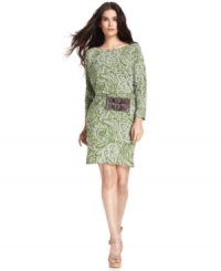 A sleek petite dress from MICHAEL Michael Kors is a tribute to the staying power of the chic paisley print. The look's contemporary edge comes from a stylish faux-leather belt at the waist. A sleek petite dress from MICHAEL Michael Kors is a tribute to the staying power of the chic paisley print. The look's contemporary edge comes from a stylish faux-leather belt at the waist.