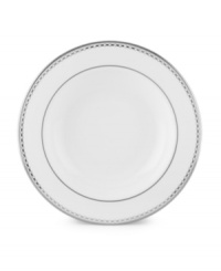 Combining elements both modern and vintage, the understated Pearl Platinum collection is designed to mimic a strand of lustrous pearls. With imitation pearl accents and platinum rims on fine bone china. Combining elements both modern and vintage, the understated Pearl Platinum collection is designed to mimic a strand of lustrous pearls. With imitation pearl accents and platinum rims on fine bone china.