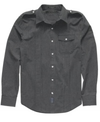 Seersucker goes dark. This Sean John shirt gives a preppy mainstay an edgy alternative. Seersucker goes dark. This Sean John shirt gives a preppy mainstay an edgy alternative.