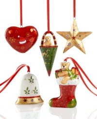 So many ways to celebrate. Beautiful porcelain ornaments featuring bears, stars, stockings and bells in classic Christmas colors trim the tree in timeless style. From Villeroy & Boch. So many ways to celebrate. Beautiful porcelain ornaments featuring bears, stars, stockings and bells in classic Christmas colors trim the tree in timeless style. From Villeroy & Boch.