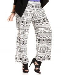 Score a statement-making look with ING's plus size palazzo pants, featuring a vivid print-- they're so on-trend! (Clearance)