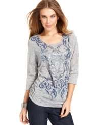 Want to add flair without the fuss? Fashionable ruching and decorative metallic threading on this Style&co. top make it easy to pick an outfit! Want to add flair without the fuss? Fashionable ruching and decorative metallic threading on this Style&co. top make it easy to pick an outfit!