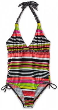 Pink Platinum Girls 7-16 Multi Color Strip One Piece Swimsuit, Black, 7/8 Pink Platinum Girls 7-16 Multi Color Strip One Piece Swimsuit, Black, 7/8