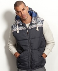 A classic fair isle pattern puts a cool spin on this modern puffer vest from Brave Soul. A classic fair isle pattern puts a cool spin on this modern puffer vest from Brave Soul.