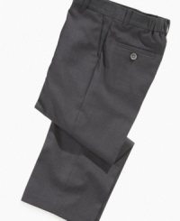 Comfortable and classically stylish. He'll be dressed to impress with these dress slacks by Calvin Klein. Comfortable and classically stylish. He'll be dressed to impress with these dress slacks by Calvin Klein.
