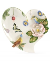 For nature lovers. Sculpted with colorful wildlife, the Botanic Hummingbird heart tray is designed to accent more than just your dinner table. From Portmeirion's collection of serveware and serving dishes. For nature lovers. Sculpted with colorful wildlife, the Botanic Hummingbird heart tray is designed to accent more than just your dinner table. From Portmeirion's collection of serveware and serving dishes.
