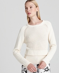 This Tibi sweater, ribbed and with layering effect, is a chic new update to your fall collection. Team the semi-sheer piece with printed pants for textural impact and work work-to-weekend cool. This Tibi sweater, ribbed and with layering effect, is a chic new update to your fall collection. Team the semi-sheer piece with printed pants for textural impact and work work-to-weekend cool.