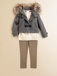 A classic duffel coat, crafted in refined wool, is tailored for a timeless look with a faux fur-trimmed hood in a flattering cropped silhouette.Detachable hood with faux fur trimStand collarLong sleeves with button cuffsFront toggle closureZip slash pocketsFully linedWoolDry cleanImported Please note: Number of buttons may vary depending on size ordered. A classic duffel coat, crafted in refined wool, is tailored for a timeless look with a faux fur-trimmed hood in a flattering cropped silhouette.Detachable hood with faux fur trimStand collarLong sleeves with button cuffsFront toggle closureZip slash pocketsFully linedWoolDry cleanImported Please note: Number of buttons may vary depending on size ordered.