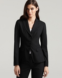 Elie Tahari's workday-perfect jacket exudes classic style with a three-button front. Pair with trousers for boardroom chic. Elie Tahari's workday-perfect jacket exudes classic style with a three-button front. Pair with trousers for boardroom chic.