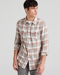 An authentic Western button-down in handsome plaid puts you back in the saddle again. Ideal with faded jeans for a classic combination. An authentic Western button-down in handsome plaid puts you back in the saddle again. Ideal with faded jeans for a classic combination.