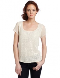 Calvin Klein Jeans Women's Petite Short Sleeve Knit Shirt With Allover Sequins Calvin Klein Jeans Women's Petite Short Sleeve Knit Shirt With Allover Sequins
