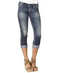 A great denim companion to your comfy tees, these capris from Silver sport the ultimate fade! A great denim companion to your comfy tees, these capris from Silver sport the ultimate fade!