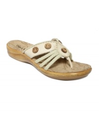 Button-downed beauties. The accents on the vamp of the Kimmie sandals by Bare Traps are what makes this comfy slip on truly special. Button-downed beauties. The accents on the vamp of the Kimmie sandals by Bare Traps are what makes this comfy slip on truly special.