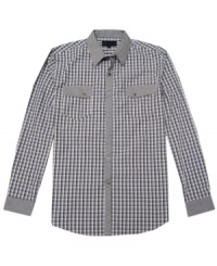 Combining plaid with solid trim, this No Retreat button down has a uniquely handsome look. Combining plaid with solid trim, this No Retreat button down has a uniquely handsome look.