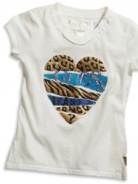 GUESS Kids Girls Little Girl V-Neck Logo Tee, CREAM (4) GUESS Kids Girls Little Girl V-Neck Logo Tee, CREAM (4)