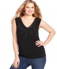 Dazzle from day to night with Style&co.'s sleeveless plus size top, finished by an embellished neckline. Dazzle from day to night with Style&co.'s sleeveless plus size top, finished by an embellished neckline.