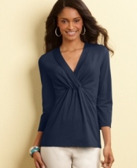 Irresistible style at an amazing everyday price: Charter Club's stretch cotton petite top with a flattering crossover neckline. Irresistible style at an amazing everyday price: Charter Club's stretch cotton petite top with a flattering crossover neckline.