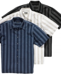 With a punch of texture, this shirt from Van Heusen is ready for a casual weekend. With a punch of texture, this shirt from Van Heusen is ready for a casual weekend.