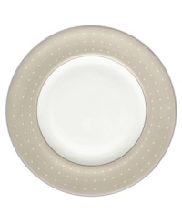 Add earthy charm to the rest of the Étoile Platinum collection of dinnerware and dishes with this soft tan accent plate inspired by Monique Lhuillier's favorite evening gown silks. In pearlescent china with glossy raised dots and fine stitch-like detail. Add earthy charm to the rest of the Étoile Platinum collection of dinnerware and dishes with this soft tan accent plate inspired by Monique Lhuillier's favorite evening gown silks. In pearlescent china with glossy raised dots and fine stitch-like detail.