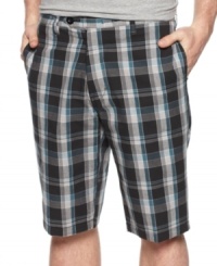 Put it in reverse. These American Rag shorts are solid on one side and plaid on the other for style that comes easy. Put it in reverse. These American Rag shorts are solid on one side and plaid on the other for style that comes easy.