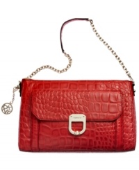 Give your accessories ensemble an exotic edge with this croc-embossed leather bag from DKNY. Decked out in signature golden hardware and detachable chain-link strap, it goes from a carryall to a clutch in a snap. Give your accessories ensemble an exotic edge with this croc-embossed leather bag from DKNY. Decked out in signature golden hardware and detachable chain-link strap, it goes from a carryall to a clutch in a snap.