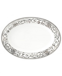 Intricate trim and scrolling vines in sparkling platinum make the Cru Athena oval platter a fine-dining sensation and, in dishwasher-safe porcelain, a dream for after dinner as well. Intricate trim and scrolling vines in sparkling platinum make the Cru Athena oval platter a fine-dining sensation and, in dishwasher-safe porcelain, a dream for after dinner as well.