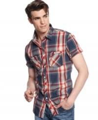Get set for warm weather style with this plaid shirt from INC International Concepts. Get set for warm weather style with this plaid shirt from INC International Concepts.