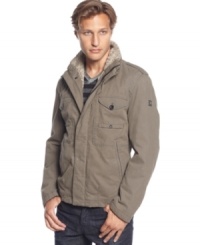 Winter warrior. Arm yourself for cold weather with this military-inspired faux-shearling lined jacket from BOSS Orange. Winter warrior. Arm yourself for cold weather with this military-inspired faux-shearling lined jacket from BOSS Orange.