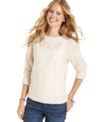 Get cozy! It's Our Time does the classic cable-knit sweater justice with a crew neck rendition that's sumptuous and timeless. Get cozy! It's Our Time does the classic cable-knit sweater justice with a crew neck rendition that's sumptuous and timeless.