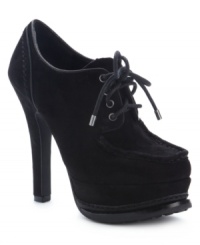 Lovely suede. Major height. GUESS by Marciano's Malina shooties feature a rounded stitched toe and a classic lace-up vamp. Lovely suede. Major height. GUESS by Marciano's Malina shooties feature a rounded stitched toe and a classic lace-up vamp.