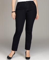 A dark wash lends sophistication to Style&co.'s straight leg plus size jeans-- snag them at an Everyday Value price! A dark wash lends sophistication to Style&co.'s straight leg plus size jeans-- snag them at an Everyday Value price!