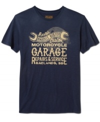 Rev up your weekend style with this cool graphic tee from Lucky Brand Jeans. Rev up your weekend style with this cool graphic tee from Lucky Brand Jeans.