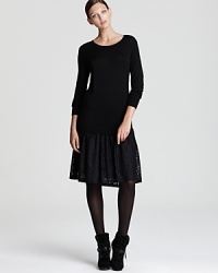 Rendered in sumptuous silk with a hint of cashmere, this DKNY dress flaunts a full lace skirt for an elegant feminine statement. Rendered in sumptuous silk with a hint of cashmere, this DKNY dress flaunts a full lace skirt for an elegant feminine statement.
