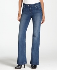 Levi's adds a stylish twist to these petite trouser-flare jeans with a tab closure at the waist and a wide hem at the ankle. (Clearance) Levi's adds a stylish twist to these petite trouser-flare jeans with a tab closure at the waist and a wide hem at the ankle. (Clearance)