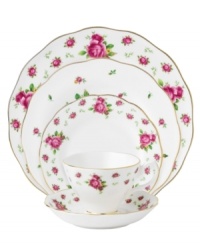 Revive a classic china pattern with the Old Country Roses White Vintage place setting. Lush blossoms plucked from the original Royal Albert collection flower on white bone china with ruffled gold edges. Revive a classic china pattern with the Old Country Roses White Vintage place setting. Lush blossoms plucked from the original Royal Albert collection flower on white bone china with ruffled gold edges.