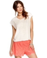 In an on-trend boxy shape, this Free People crochet-lace top is sweet yet stylish!