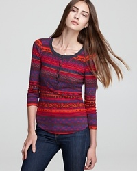Color your denim with this soft, thermal-knit Splendid top featuring a timeless Fairisle print. Color your denim with this soft, thermal-knit Splendid top featuring a timeless Fairisle print.